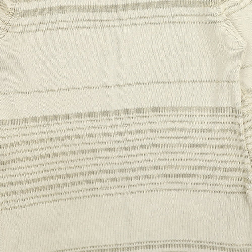 St Michael Womens Beige Round Neck Striped Cotton Pullover Jumper Size 14 - Floral