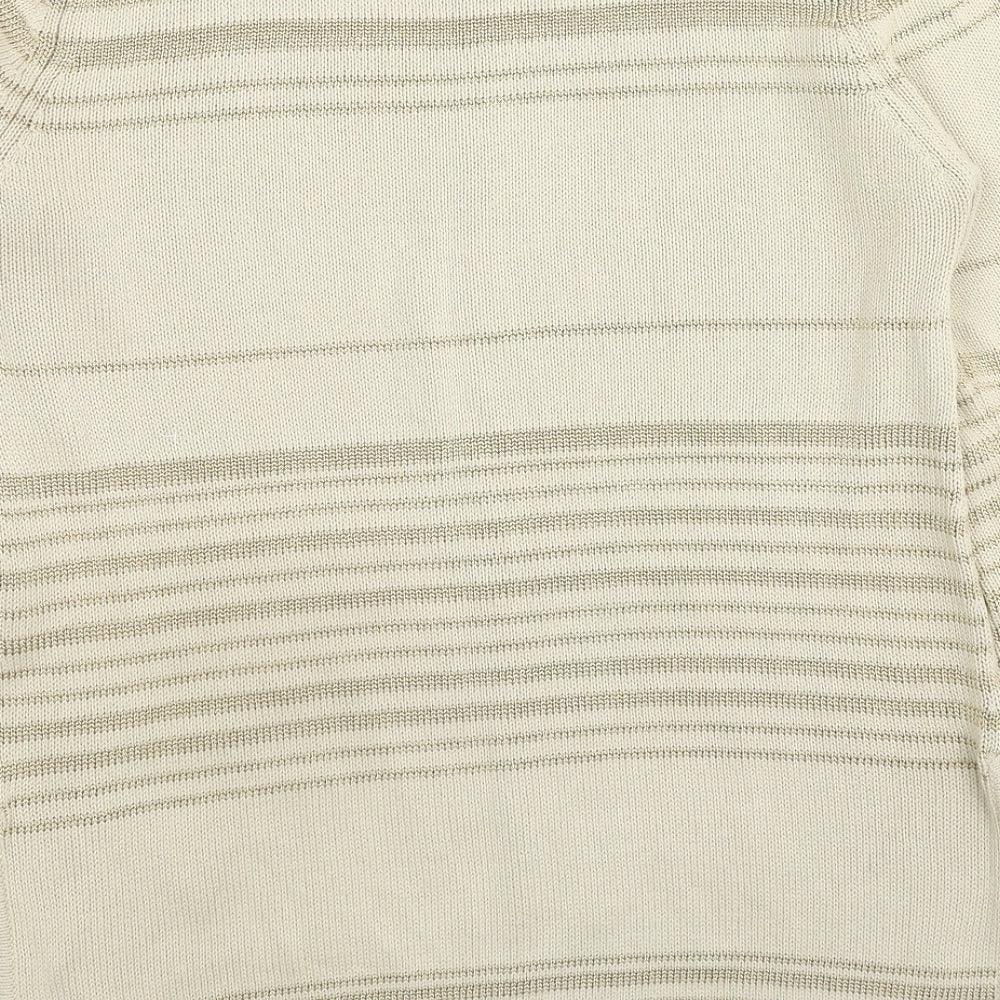 St Michael Womens Beige Round Neck Striped Cotton Pullover Jumper Size 14 - Floral