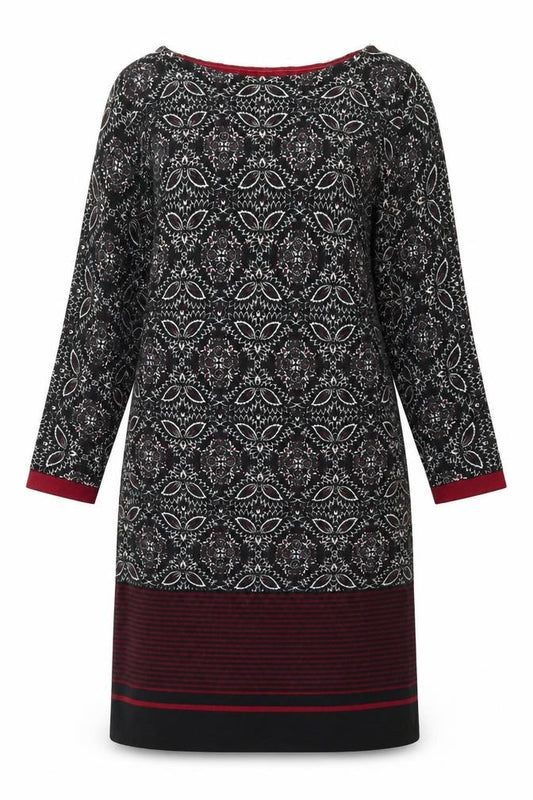 Front view of Scarlett women’s multicoloured geometric cotton kaftan, size UK 10, round neck pullover