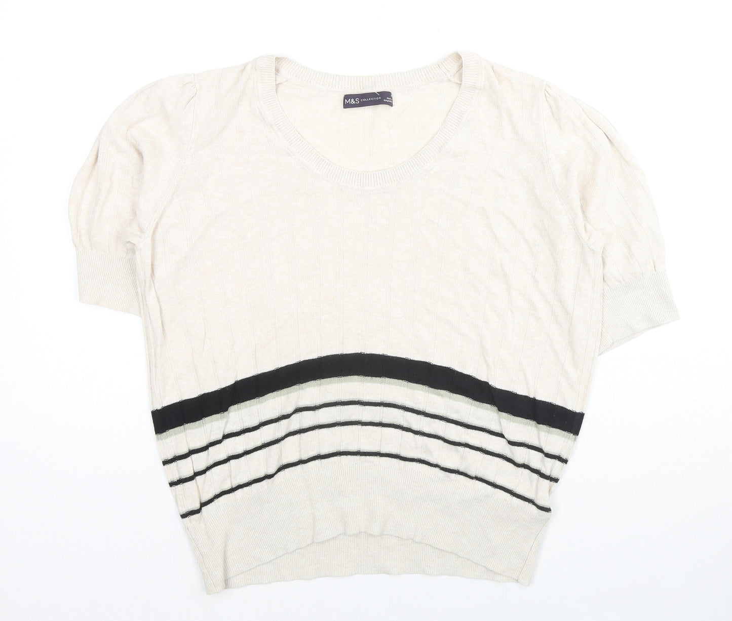Marks and Spencer Womens Beige Scoop Neck Viscose Pullover Jumper Size 16 - Stripe