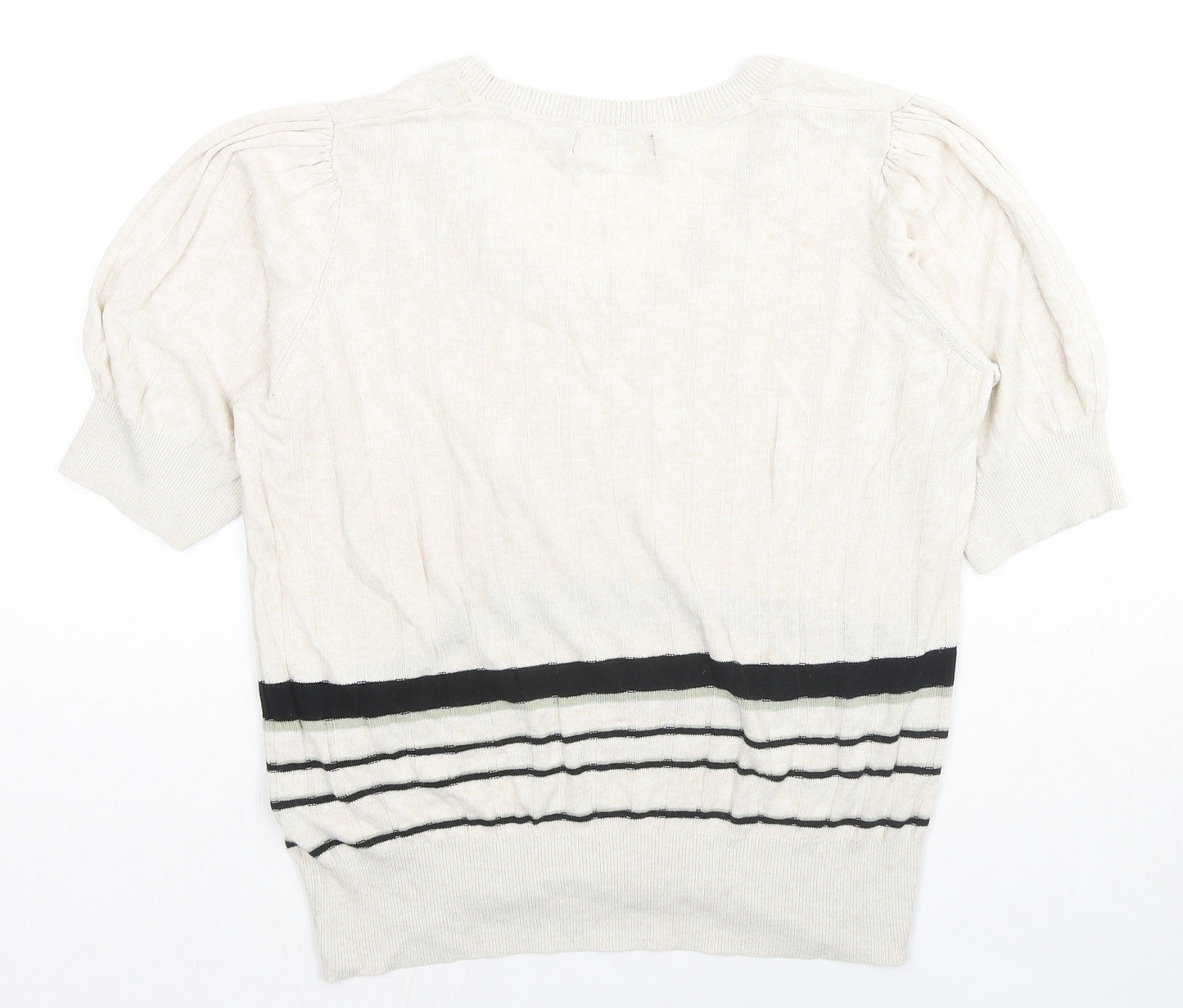 Marks and Spencer Womens Beige Scoop Neck Viscose Pullover Jumper Size 16 - Stripe