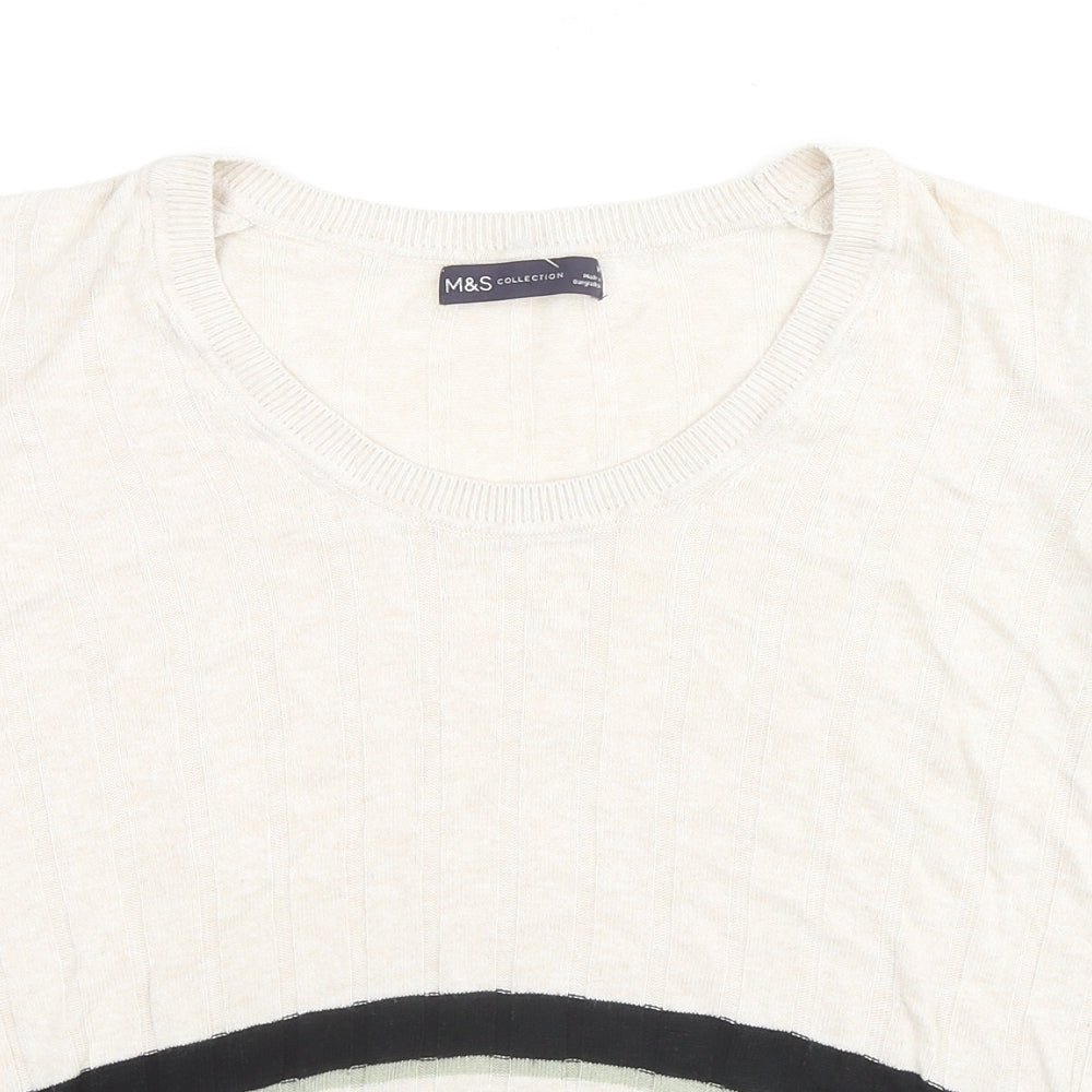 Marks and Spencer Womens Beige Scoop Neck Viscose Pullover Jumper Size 16 - Stripe