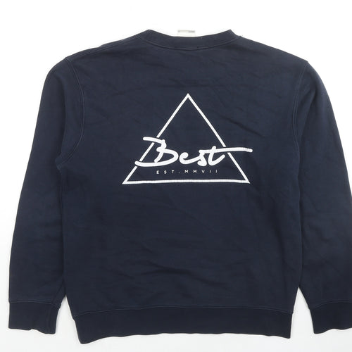 Best Mens Blue Cotton Pullover Sweatshirt Size M - Logo