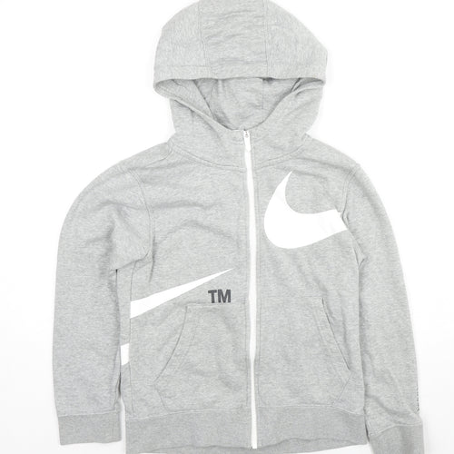Nike Boys Grey Cotton Full Zip Hoodie Size M Zip