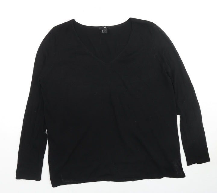 H&M Womens Black V-Neck Polyester Pullover Jumper Size M