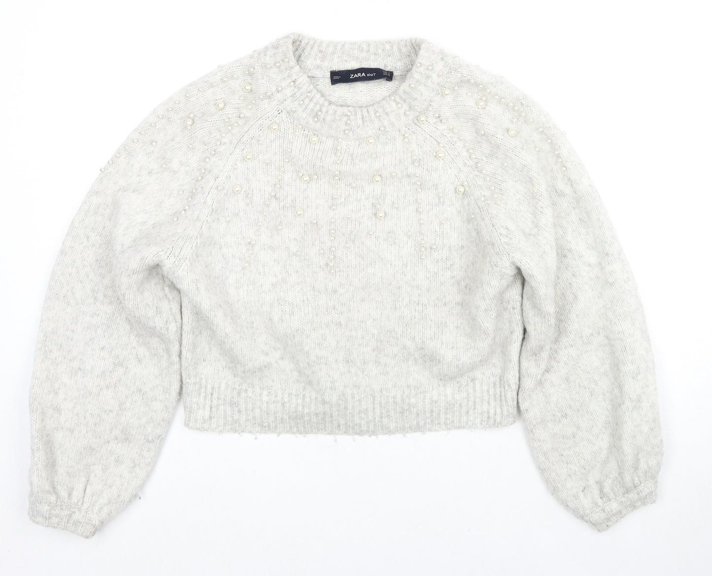 Zara Womens Grey Mock Neck Acrylic Pullover Jumper Size S - Pearl Cropped