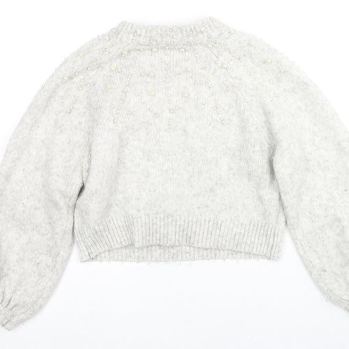 Zara Womens Grey Mock Neck Acrylic Pullover Jumper Size S - Pearl Cropped