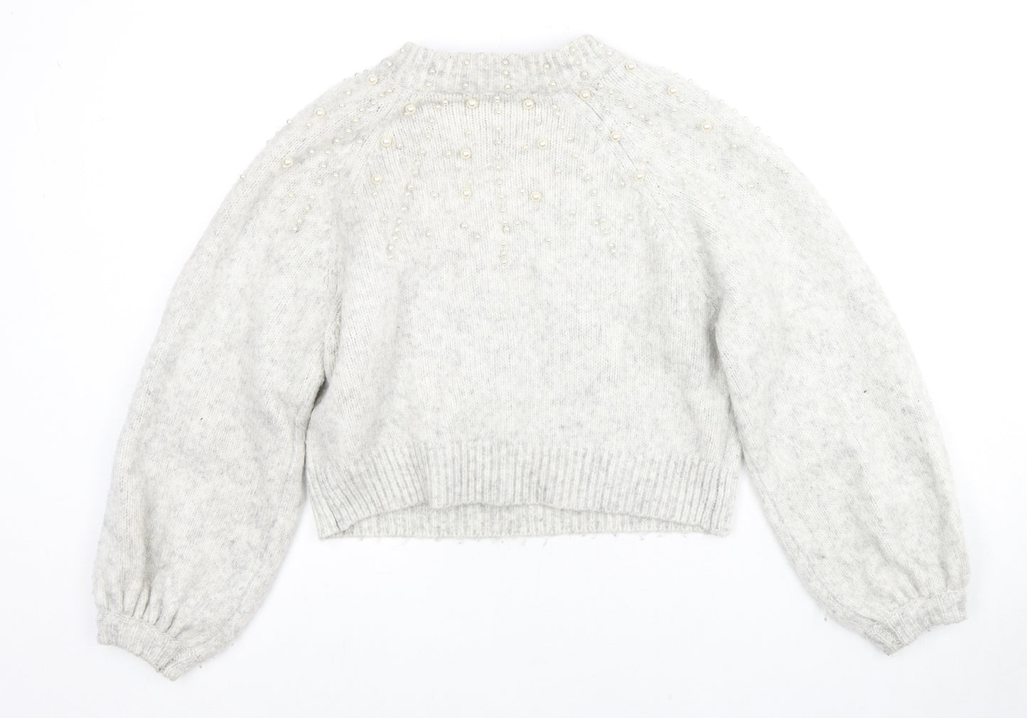 Zara Womens Grey Mock Neck Acrylic Pullover Jumper Size S - Pearl Cropped