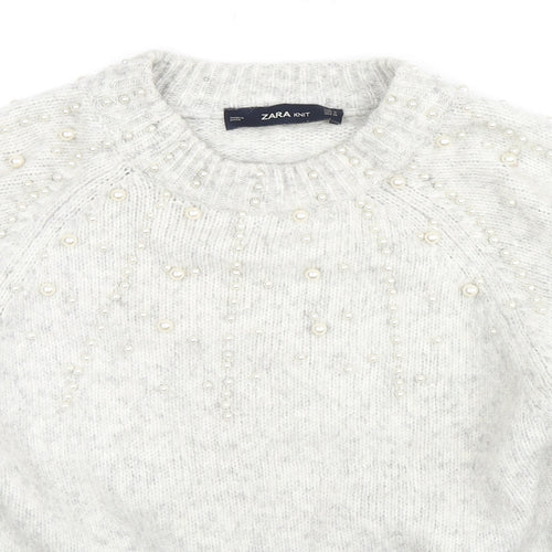 Zara Womens Grey Mock Neck Acrylic Pullover Jumper Size S - Pearl Cropped