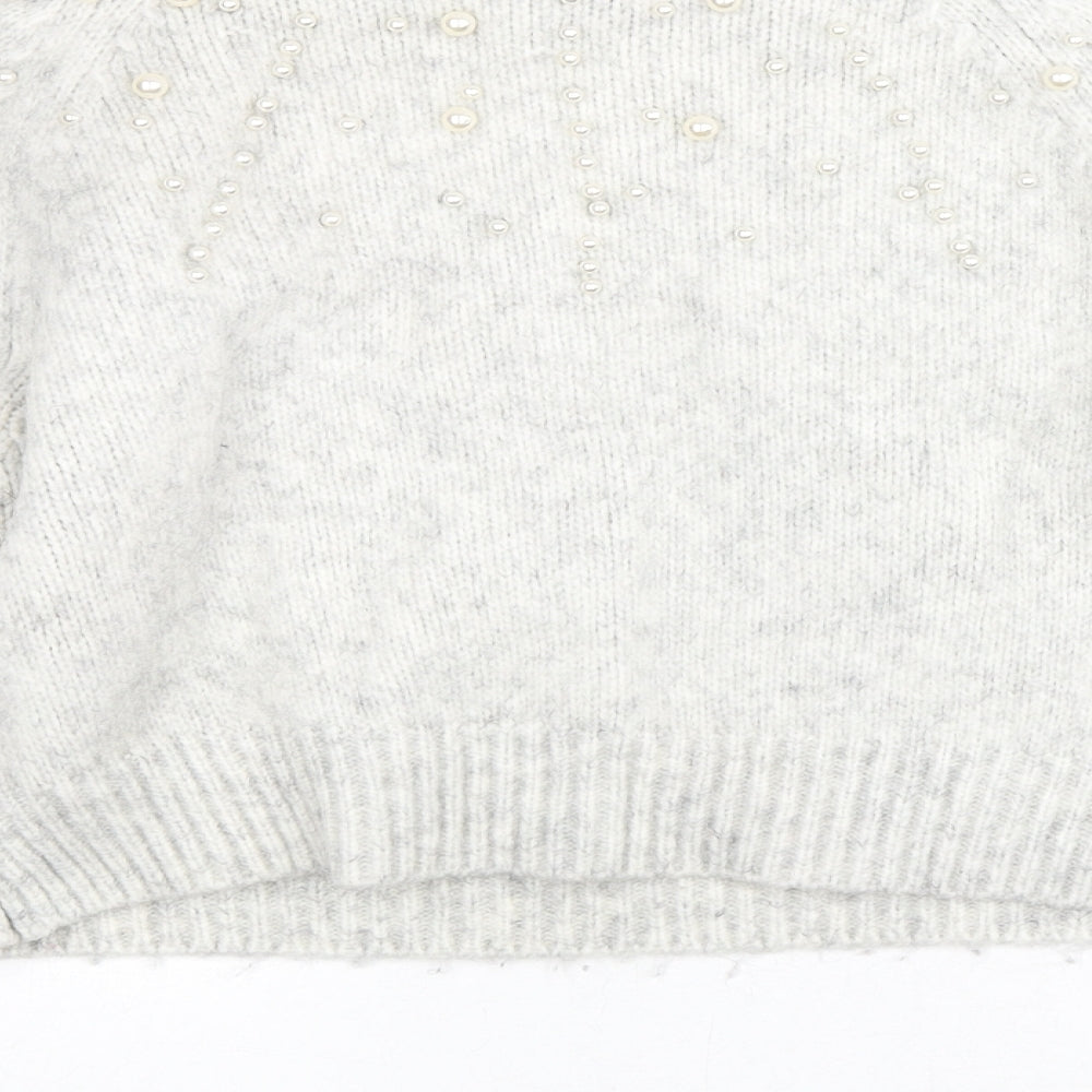 Zara Womens Grey Mock Neck Acrylic Pullover Jumper Size S - Pearl Cropped