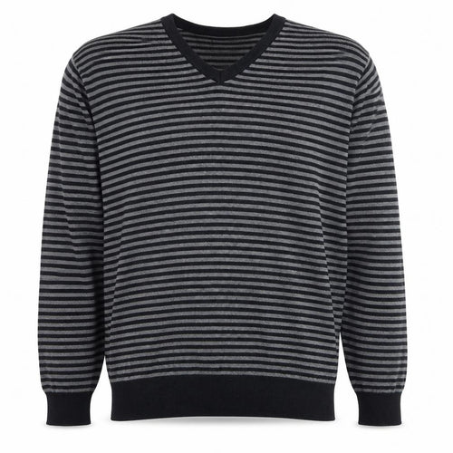 Marks and Spencer Mens Black V-Neck Striped Cotton Pullover Jumper Size XL Long Sleeve