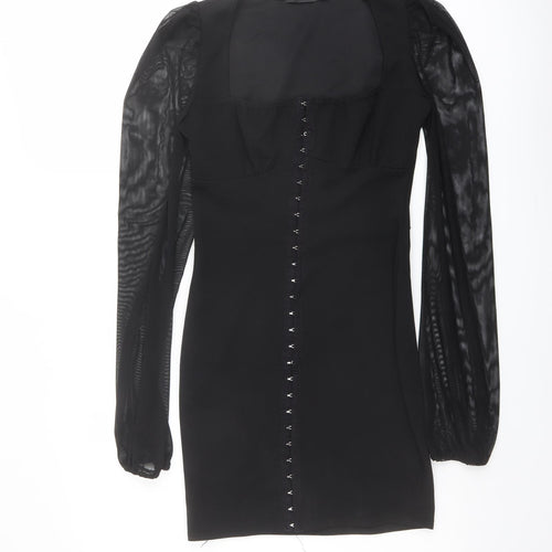 I SAW IT FIRST Womens Black Polyester Pencil Dress Size 6 Square Neck Hook & Eye