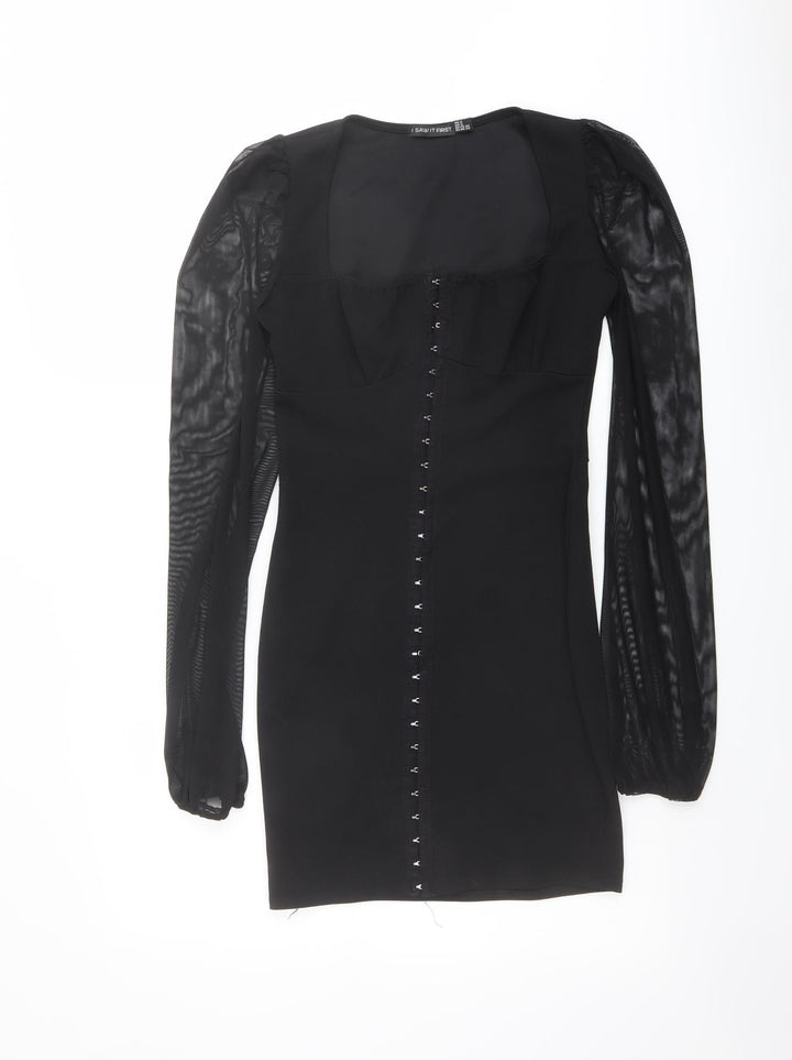 I SAW IT FIRST Womens Black Polyester Pencil Dress Size 6 Square Neck Hook & Eye