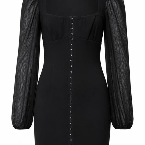 I SAW IT FIRST Womens Black Polyester Pencil Dress Size 6 Square Neck Hook & Eye