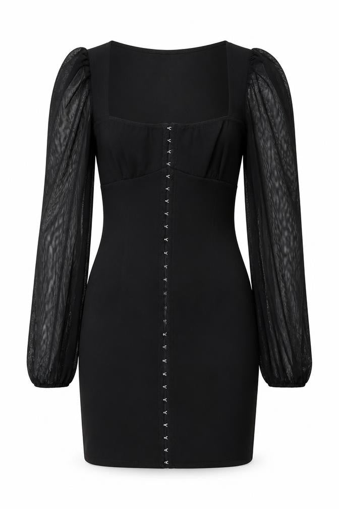 I SAW IT FIRST Womens Black Polyester Pencil Dress Size 6 Square Neck Hook & Eye