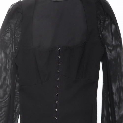 I SAW IT FIRST Womens Black Polyester Pencil Dress Size 6 Square Neck Hook & Eye