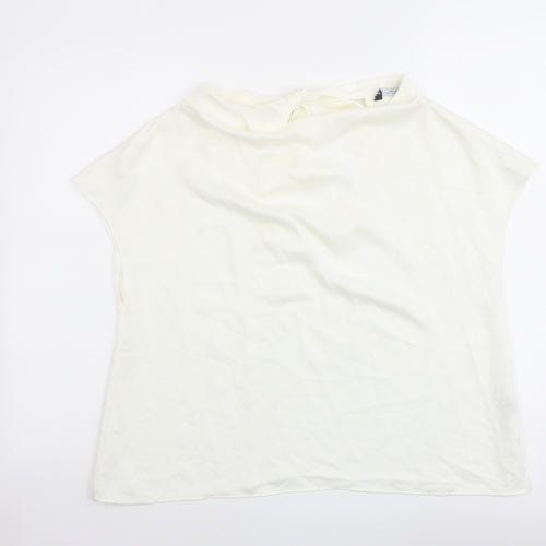Zara Womens Ivory Polyester Basic T-Shirt Size L Cowl Neck