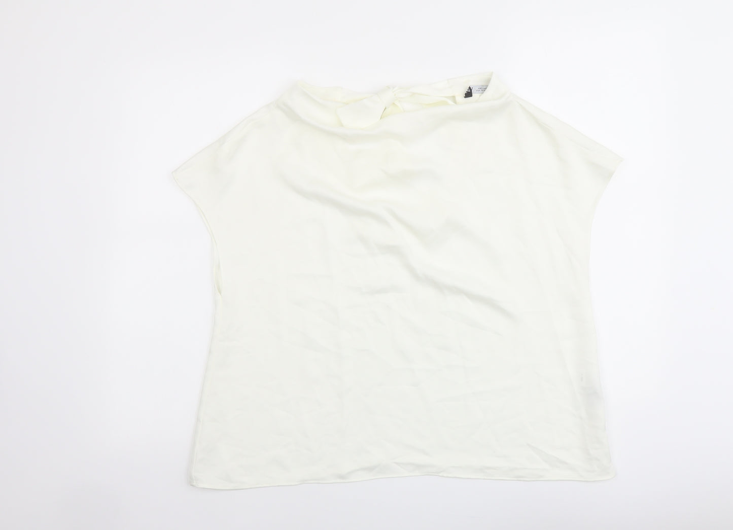 Zara Womens Ivory Polyester Basic T-Shirt Size L Cowl Neck