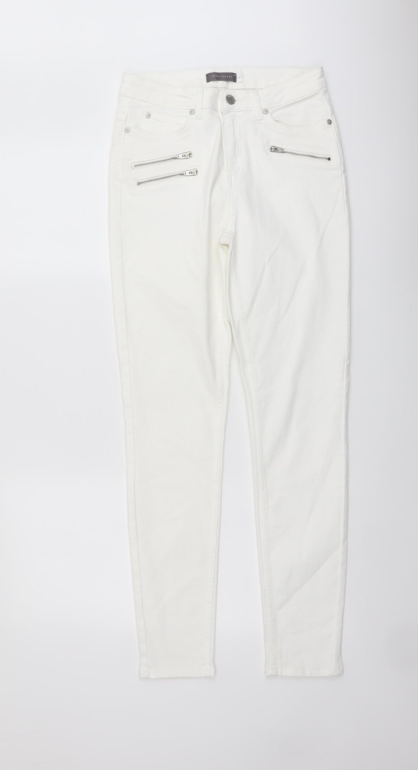 Mint Velvet Womens Ivory Cotton Straight Jeans Size 10 L29 in Regular Button