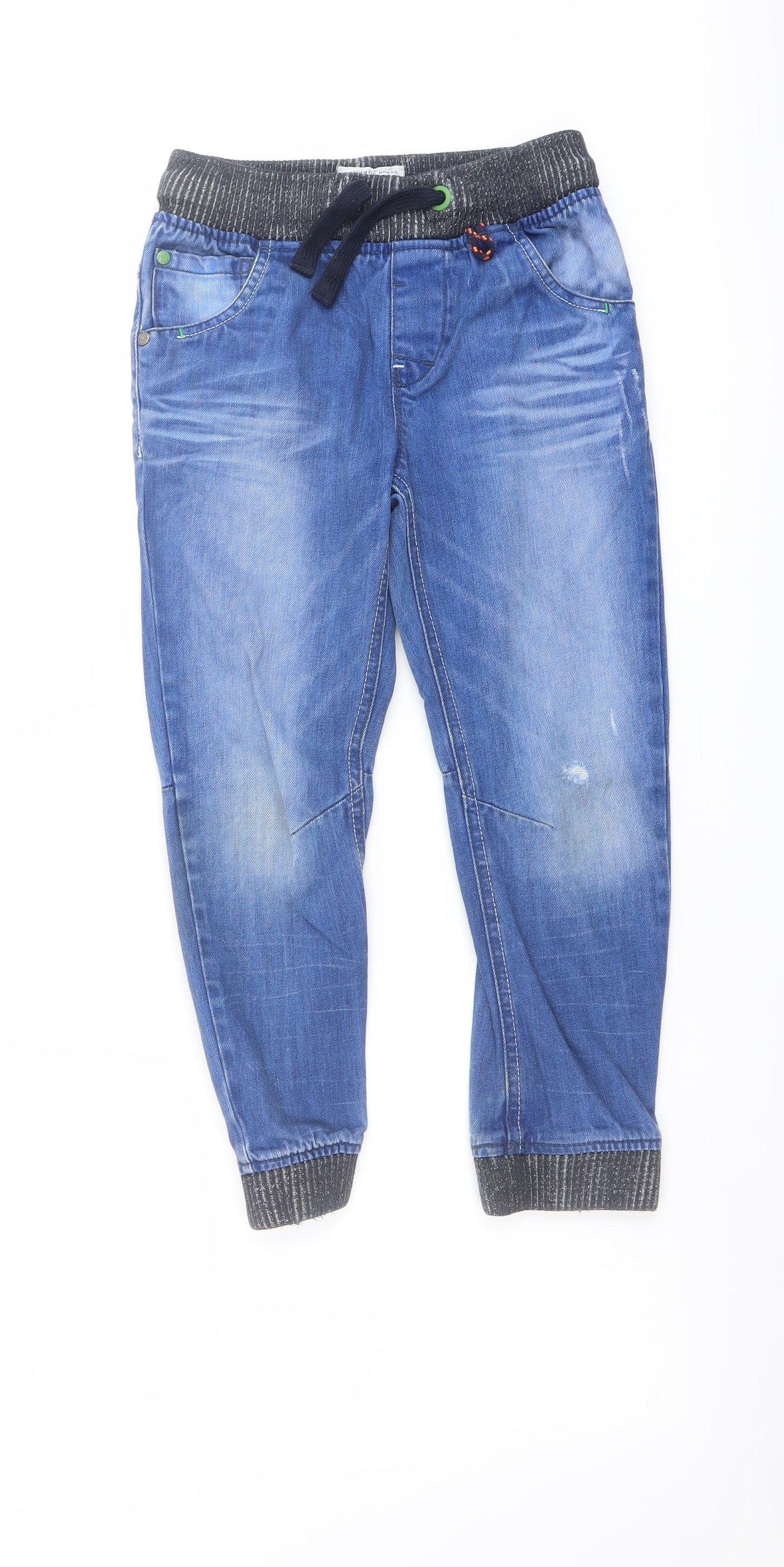 NEXT Boys Blue Cotton Tapered Jeans Size 7 Years Regular Drawstring - Distressed