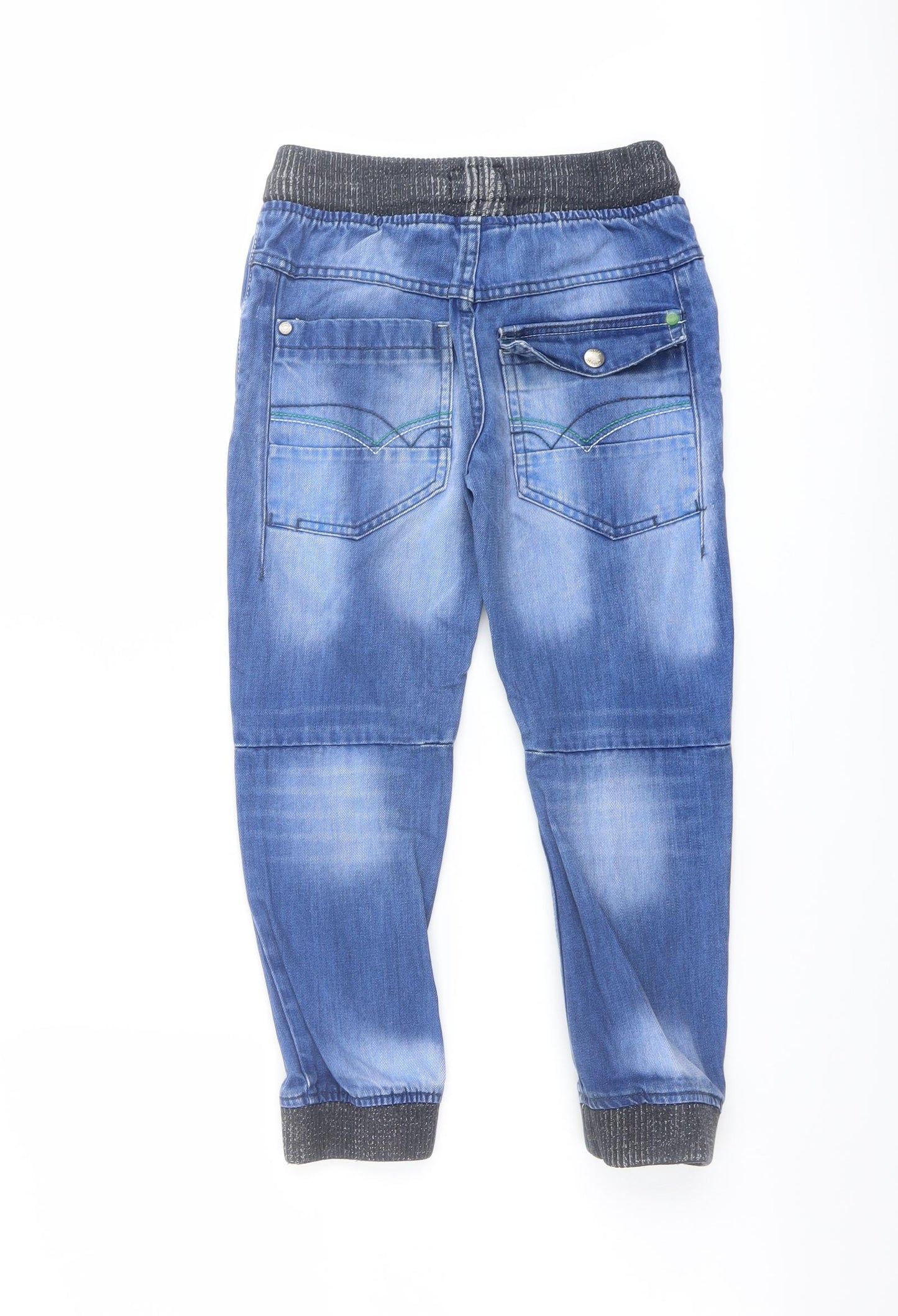 NEXT Boys Blue Cotton Tapered Jeans Size 7 Years Regular Drawstring - Distressed
