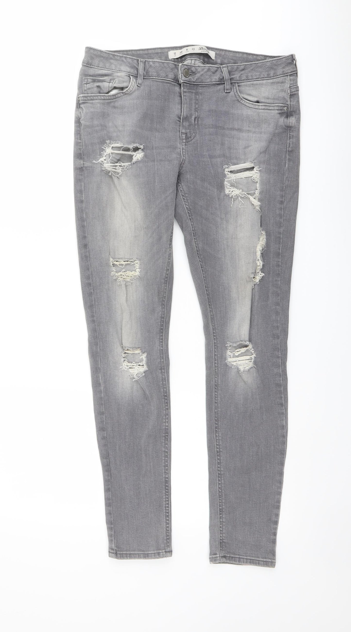 Denim & Co. Womens Grey Cotton Skinny Jeans Size 12 L29 in Regular Button