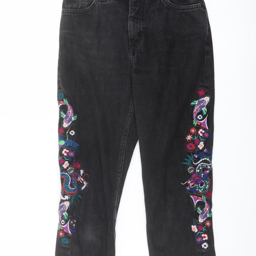 Monki Womens Black Cotton Straight Jeans Size 25 in L22 in Regular Button