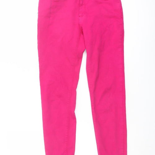 Zara Womens Pink Cotton Straight Jeans Size 10 L26 in Regular Button