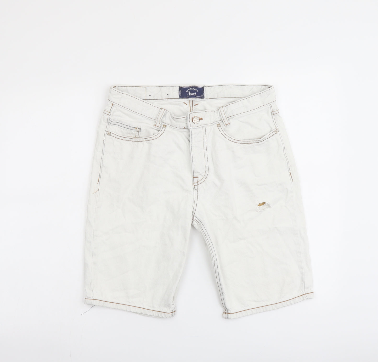 Springfield Mens White Cotton Bermuda Shorts Size 30 in L10 in Regular Button