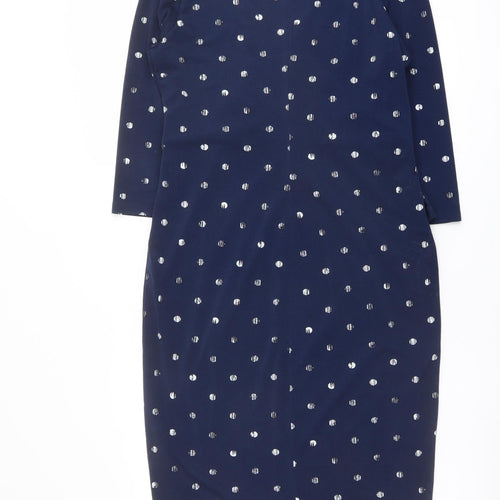 Classic Womens Blue Geometric Polyester Pencil Dress Size 12 V-Neck Pullover