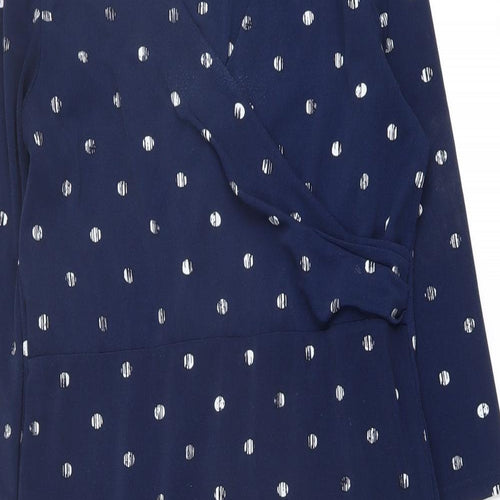 Classic Womens Blue Geometric Polyester Pencil Dress Size 12 V-Neck Pullover