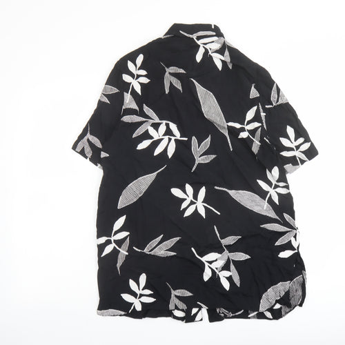 Berkertex Womens Black Geometric Viscose Basic Button-Up Size 14 Collared - Leaf Print