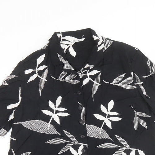Berkertex Womens Black Geometric Viscose Basic Button-Up Size 14 Collared - Leaf Print