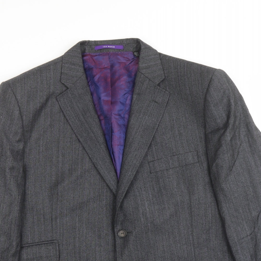 Ted Baker Mens Grey Striped Wool Jacket Suit Jacket Size 42 Regular