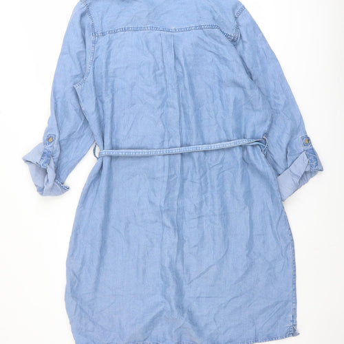 F&F Womens Blue Lyocell Shirt Dress Size 14 Collared Button