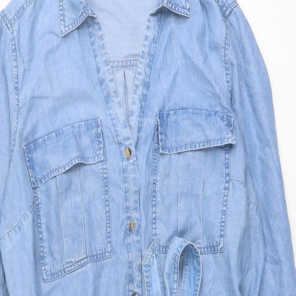 F&F Womens Blue Lyocell Shirt Dress Size 14 Collared Button
