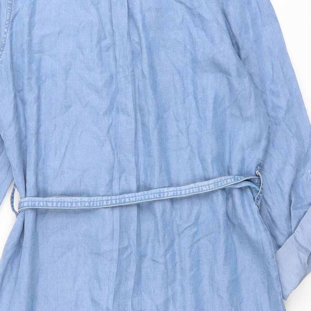 F&F Womens Blue Lyocell Shirt Dress Size 14 Collared Button