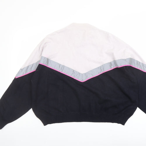 Zara Womens Blue Mock Neck Acrylic Pullover Jumper Size S - Colour Block Reflective Stripe