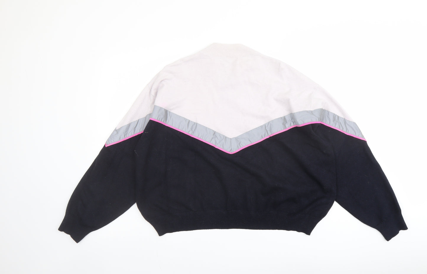 Zara Womens Blue Mock Neck Acrylic Pullover Jumper Size S - Colour Block Reflective Stripe