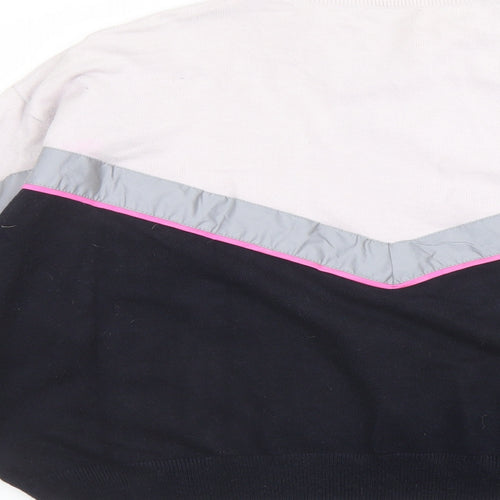 Zara Womens Blue Mock Neck Acrylic Pullover Jumper Size S - Colour Block Reflective Stripe