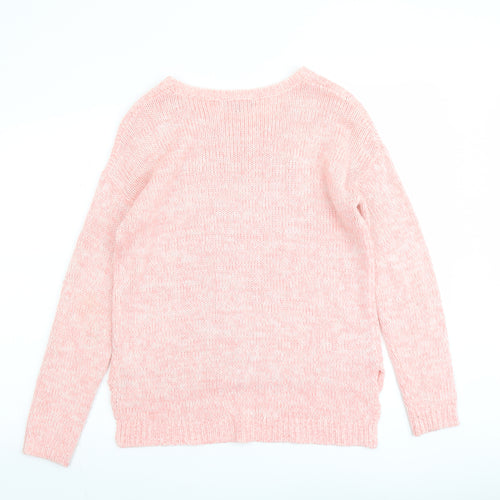 New Look Womens Pink Round Neck Acrylic Pullover Jumper Size 10 - Lace Heart