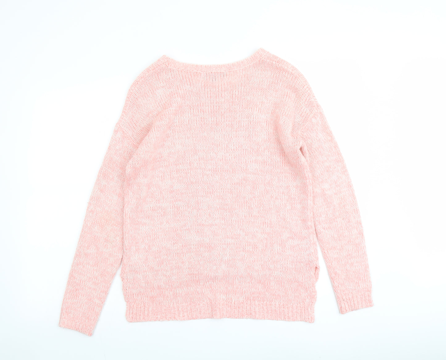 New Look Womens Pink Round Neck Acrylic Pullover Jumper Size 10 - Lace Heart