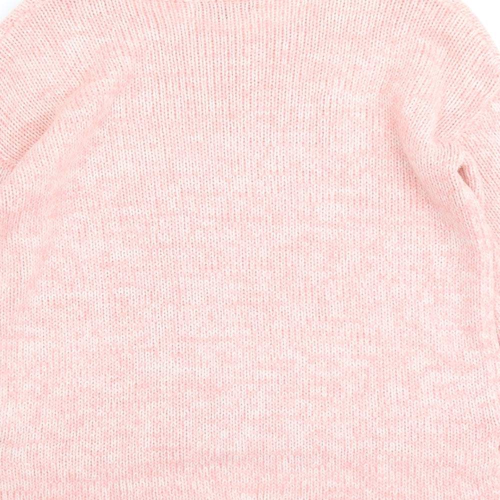 New Look Womens Pink Round Neck Acrylic Pullover Jumper Size 10 - Lace Heart