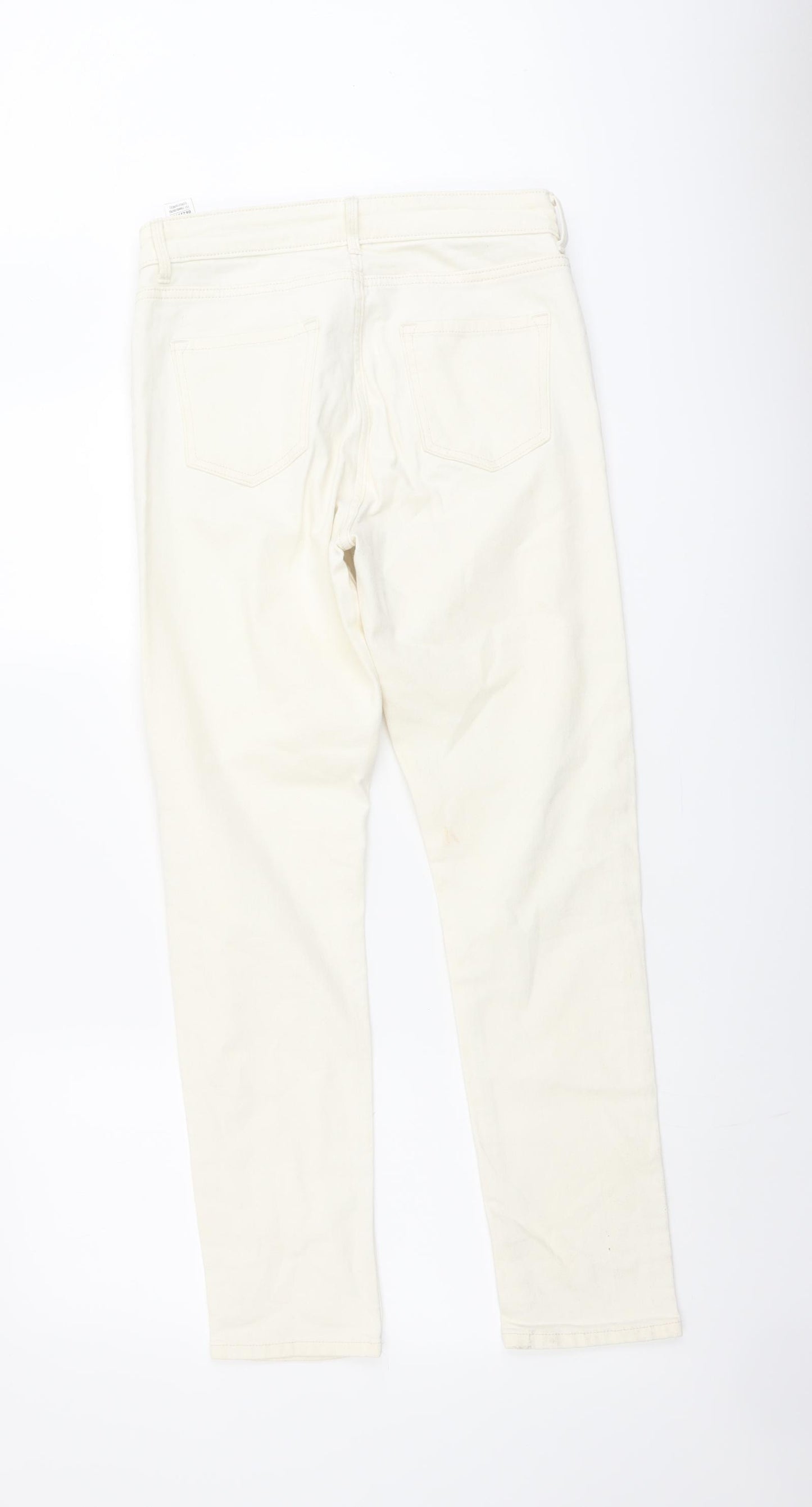 Marks and Spencer Womens Ivory Cotton Straight Jeans Size 10 L28 in Slim Button
