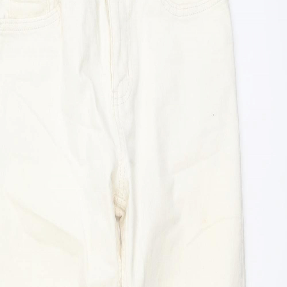 Marks and Spencer Womens Ivory Cotton Straight Jeans Size 10 L28 in Slim Button