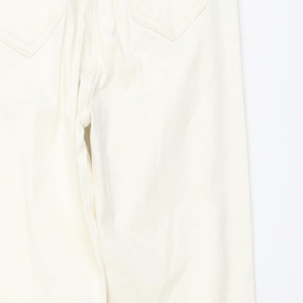 Marks and Spencer Womens Ivory Cotton Straight Jeans Size 10 L28 in Slim Button