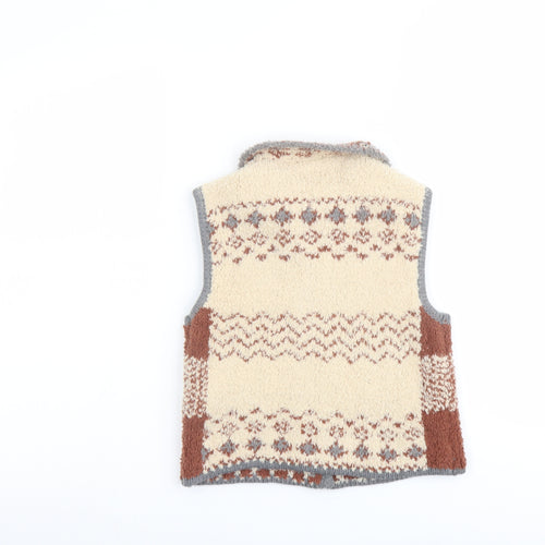 Zara Boys Beige Round Neck Geometric Polyester Cardigan Jumper Size 3-4 Years Button