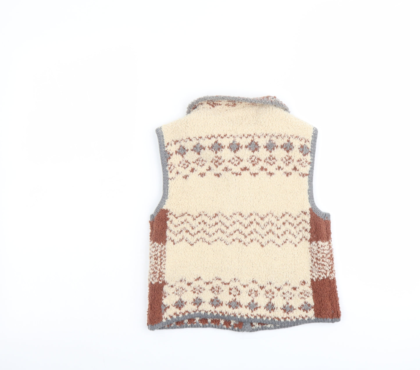 Zara Boys Beige Round Neck Geometric Polyester Cardigan Jumper Size 3-4 Years Button