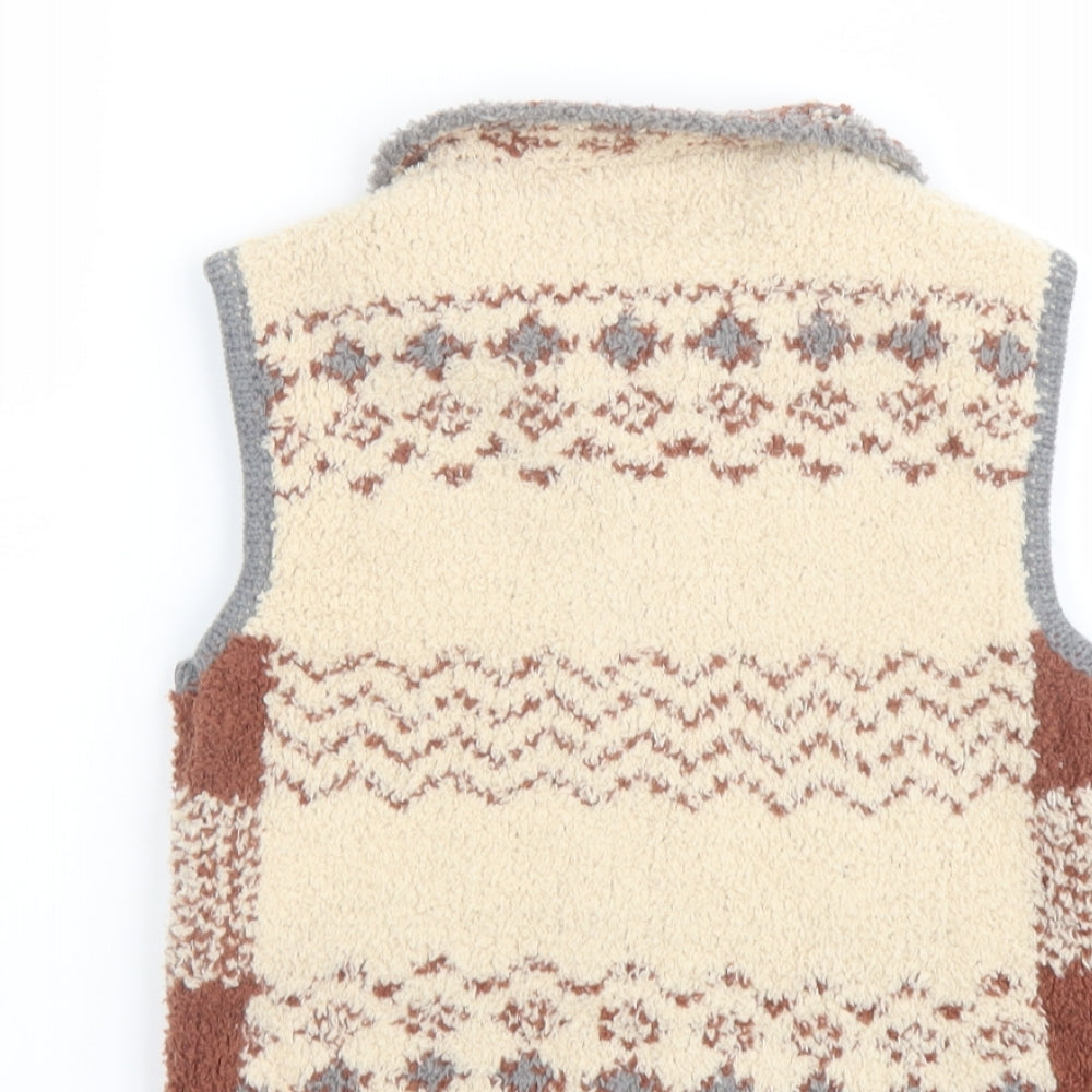 Zara Boys Beige Round Neck Geometric Polyester Cardigan Jumper Size 3-4 Years Button
