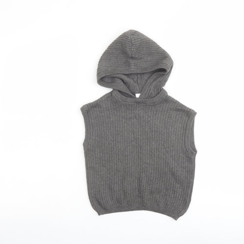 Zara Girls Grey Round Neck Cotton Vest Jumper Size 2-3 Years Pullover - Hooded